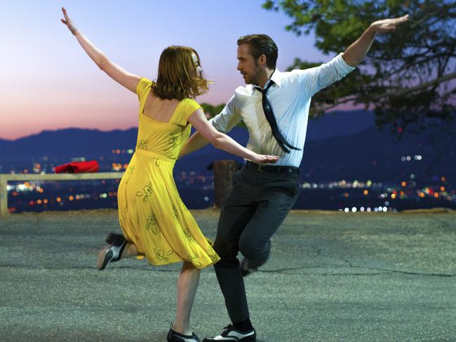 Ryan Gosling, as Sebastian, and Emma Stone’s Mia sing and dance in a scene from La La Land. Picture: Dale Robinette / Lionsgate via AP