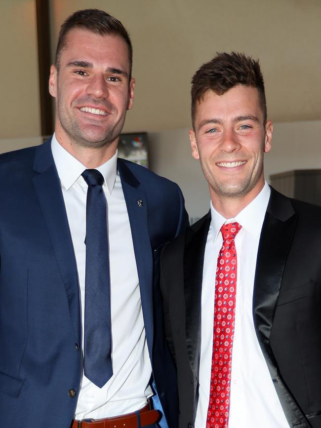 Brisbane Lions players Jack Payne and Josh Dunkley. Picture: David Clark