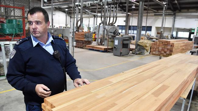 Woodford Correctional Centre acting industry manager Joe in the woodworking workshop. Picture: Patrick Woods.