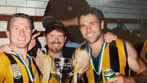 Sandringham VFL premiership player Adrian Mackenzie (right), diagnosed with CTE in 2021 after a long footballing career. Photo: Herald Sun