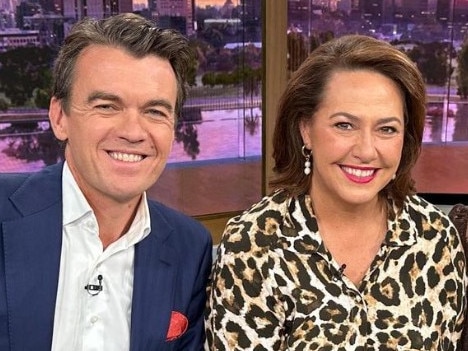 Michael Rowland with co-host Lisa Millar and singer Kate Ceberano. Picture: Instagram