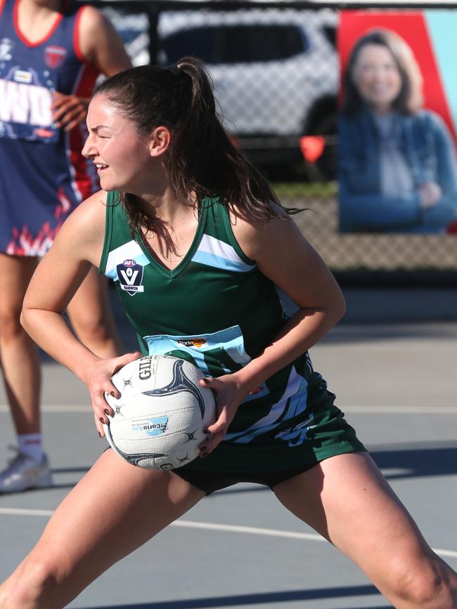 BFNL - Portarlington v Geelong Amateurs.  Geelong Amateurs Goal Attack Kayla Donnellon. Picture Mike Dugdale
