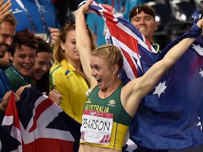 ***FILE*** Australia's greatest modern-day track and field athlete Sally Pearson has announced her retirement due to a devastating run of injuries.**   Australia's Sally Pearson celebrates after winning gold in the womenâ€™s 100m Hurdles final at Hampden Park during the XX Commonwealth Games, in Glasgow, Scotland, Friday, Aug. 1, 2014. (AAP Image/Dean Lewins) NO ARCHIVING, EDITORIAL USE ONLY