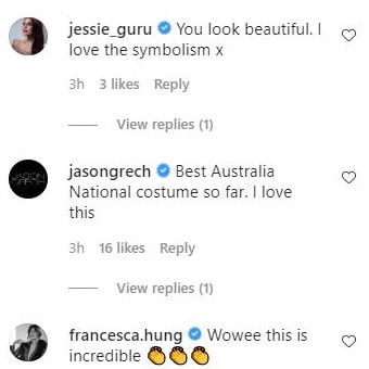 Former Miss Universe Australia, Francesa Hung, described this year’s pageant outfit as “incredible”. Picture: Instagram/mariathattil