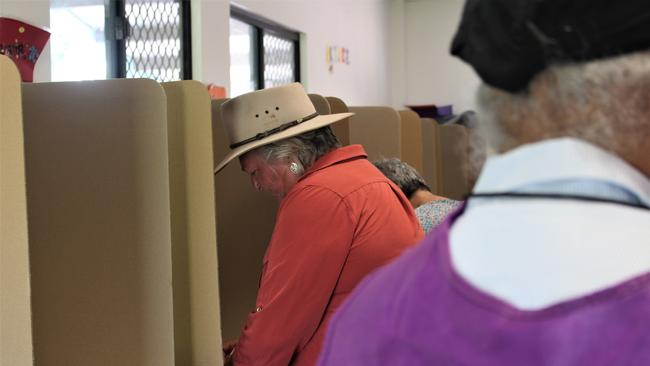 Former Liberal Democrats Senator for the NT Sam McMahon votes in the 2022 federal election on May 21. Picture: Jason Walls