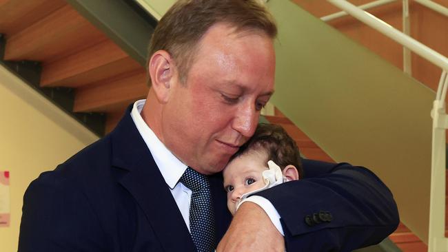 Premier Steven Miles and Health Minister Shannon Fentiman visit Mater Private Hospital Redlands where they met little Lacey Noe, 9 weeks  Pics Adam Head