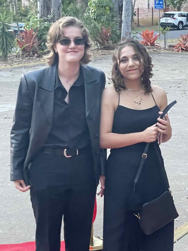 Olivia De Bella and Eloise Kolmus at the Hervey Bay High Anti-formal on November 16, 2023.