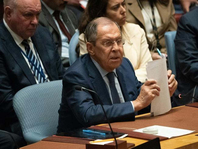 Foreign Minister Sergei Lavrov speaks at the Security Council meeting on Ukraine. Picture: AFP