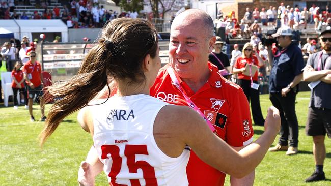 Gowans celebrates making the AFLW finals. Picture: Phil Hillyard