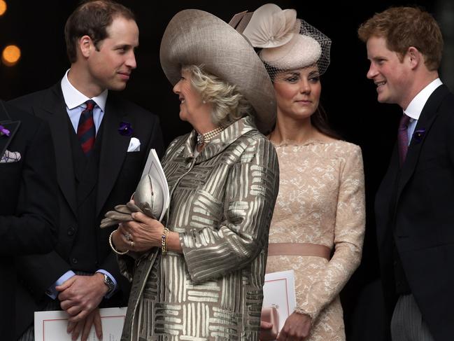 Prince William, Duke of Cambridge, Camilla, Duchess of Cornwall, Catherine, Duchess of Cambridge and Prince Harry on June 5, 2012 in London, England. Picture: Matt Cardy/Getty Images.