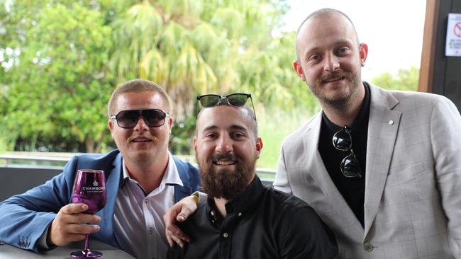 From left to right: Josh, Blake and Sam made the most of boys night on Melbourne Cup Day at Panthers.