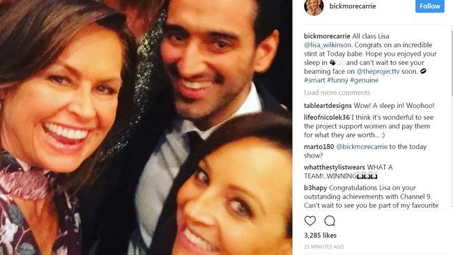 Carrie Bickmore congratulates Lisa Wilkinson for the move. Picture: Instagram @bickmorecarrie