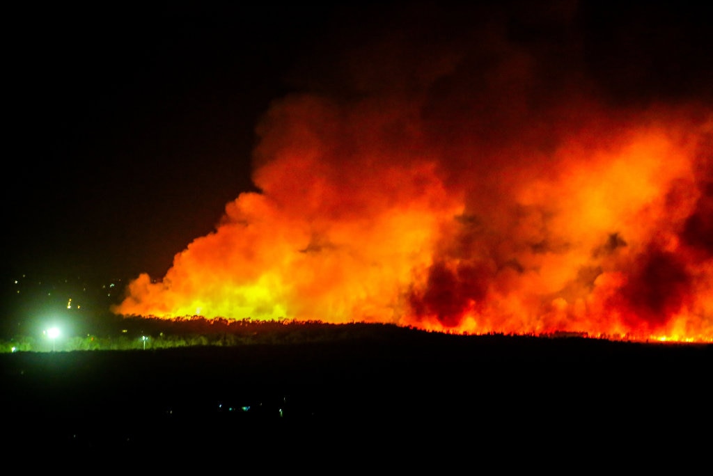 The Coolum blaze from Emu Mountain on Thursday night. Picture: Radley White