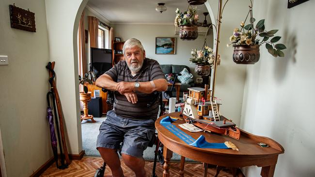 Brian Packer, able to move only with his walker, at his Chiton home. Picture by Matt Turner.