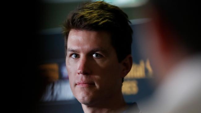 MELBOURNE, AUSTRALIA - OCTOBER 03: List Manager of the Cats, Andrew Mackie speaks with media during The 2022 Continental Tyres AFL Trade Period at Marvel Stadium on October 03, 2022 in Melbourne, Australia. (Photo by Michael Willson/AFL Photos via Getty Images)