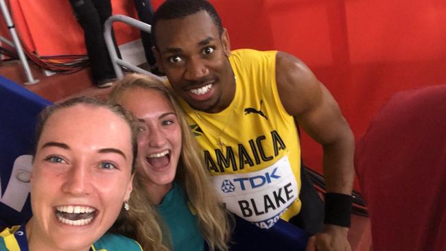 Gold Coast athlete Ellie Beer with Katie Hayward and Yohan Blake. Picture: SUPPLIED