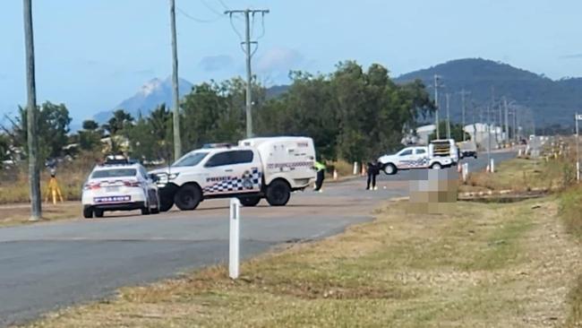 Police on scene in Bowen following an alleged hit and run on Thursday, July 25 that has killed a male cyclist in his 60s. Picture: Contributed