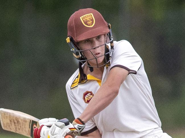 George Kelsall from Padua in the AIC cricket game between Padua College and Marist Ashgrove at Banyo, Saturday, March 14, 2020 (AAP Image/Richard Walker)