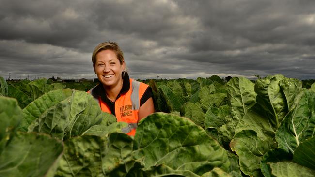 Vegie grower Catherine Velisha on her Werribee South farm. Picture: Zoe Phillips