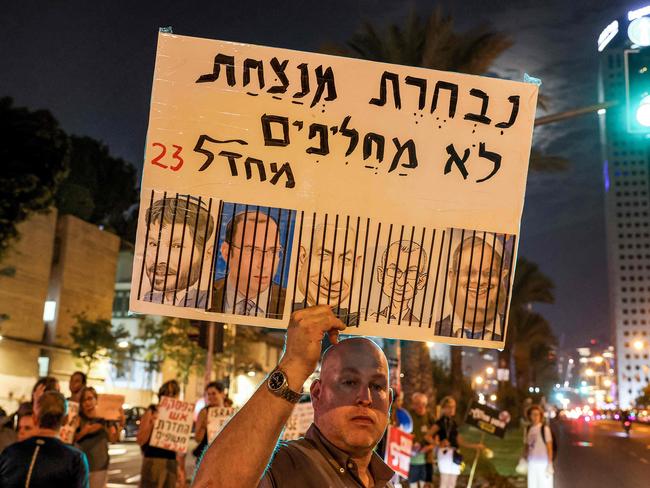 A protest calling for the release of hostages. Picture: Ahmad Gharabli/AFP