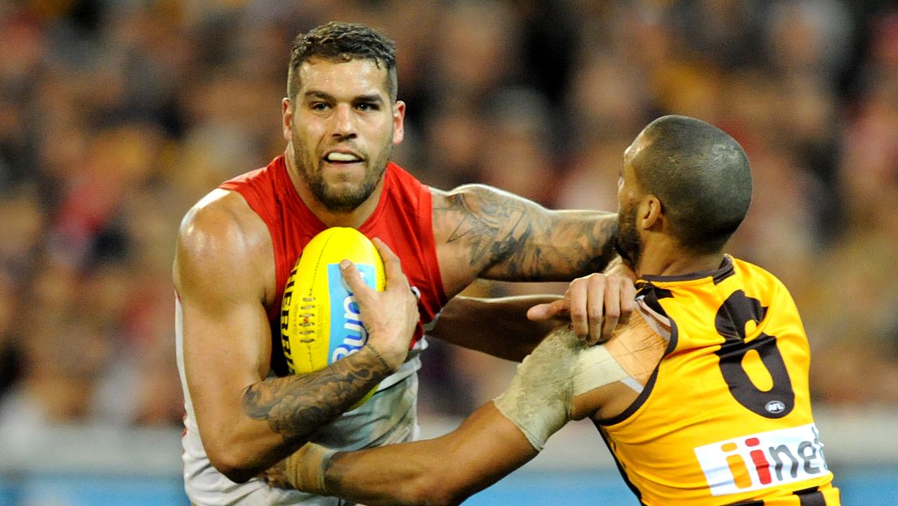 Lance Franklin up against Hawthorn in their first clash after the trade