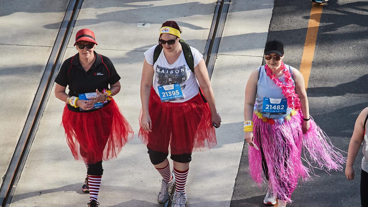 City to Bay participants walking in Adelaide, Sunday, Sept. 15, 2019. Picture: MATT LOXTON