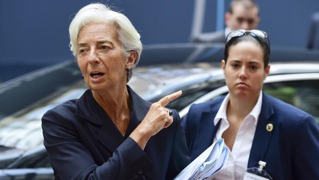 IMF chief Christine Lagarde arrives for a Eurogroup meeting.
