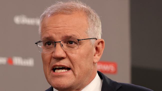 FEDERAL ELECTION TEAM 2022. LEADERS DEBATE.  POOL IMAGES. 20/4/2022Sky News / The Courier-Mail PeopleÃs Forum with Scott Morrison (pictured) and Anthony Albanese at the Gabba, Brisbane in front of 100 undecided voters, the first debate of the federal election. Picture: Toby Zerna