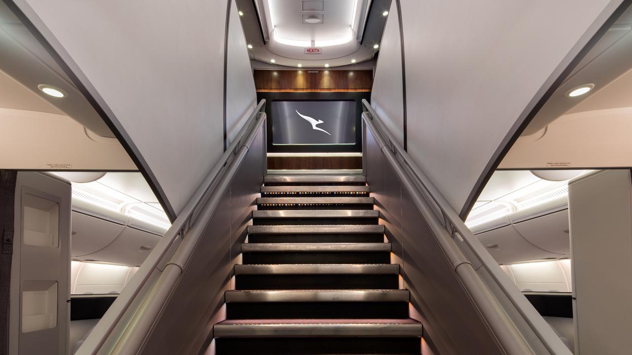 The distinctive staircase on the A380 to the upper deck. Picture: Qantas