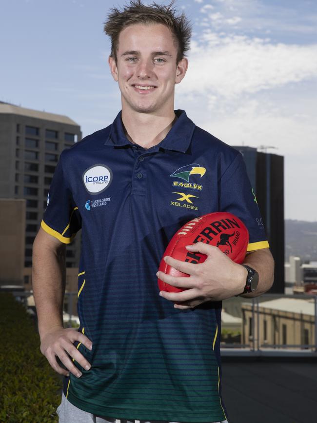 Jackson Mead appears certain to be claimed by Port Adelaide at the AFL draft as a father-son product. Picture: Simon Cross