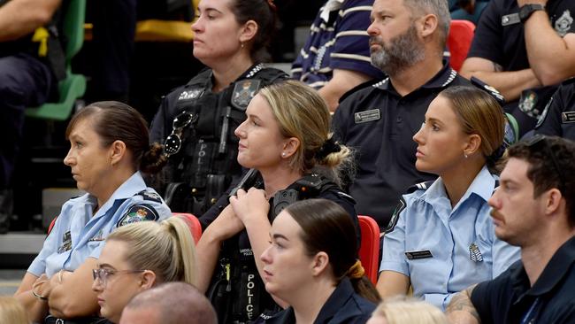 Police memorial serive fro Constable Rachel McCrow and Constable Matthew Arnold at the Townsville Stadium. Picture: Evan Morgan