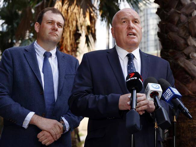 Minister for Regional Transport and Regional Roads, Sam Farraway (left), next to Minister for Transport, Veterans and Western Sydney, David Elliott (right). Picture: Richard Dobson