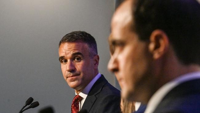 Premier Peter Malinauskas and Opposition Leader Vincent Tarzia faced off recently at the SA Press Club leaders' debate. Picture: Brenton Edwards