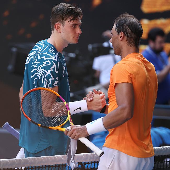 Rafael Nadal and Jack Draper post-match. Picture by Michael Klein