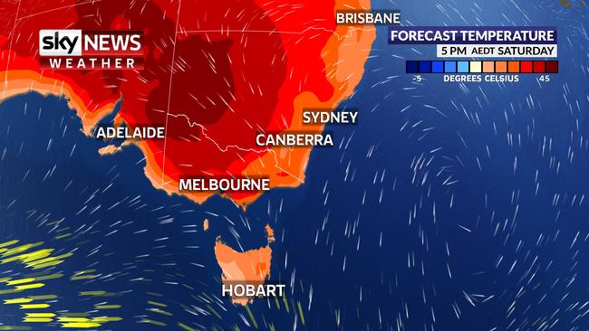 Australia’s southeast will be in for some very hot weather over the weekend. Picture: Sky Weather