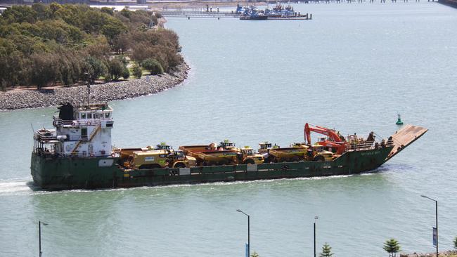 The Sea Swift barge the Biquele Bay departing Gladstone. The company will launch an international route from Dampier, WA to Singapore next year. Picture: Rodney Stevens