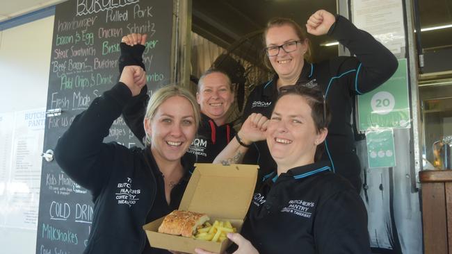 WELL DONE GUYS: The Butcher's Pantry Takeaway and Coffee team celebrating their Best Burger in Dalby win. Picture: Sam Turner