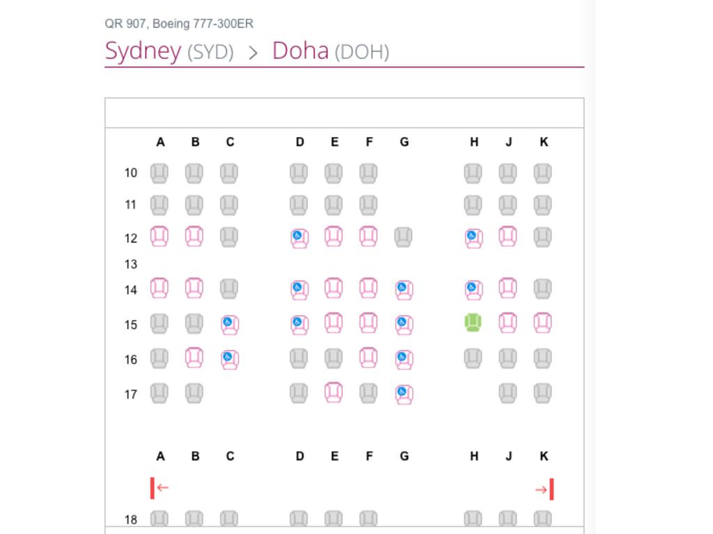 Qatar's Boeing 777-300 is missing row 13.