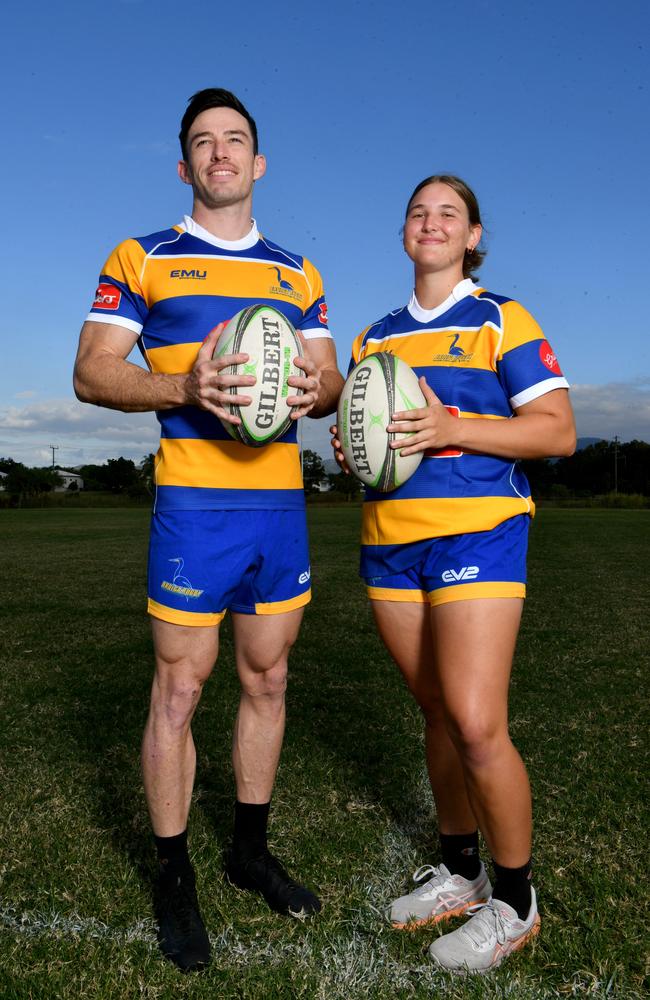 Townsville Brolgas players from different divisions at Mike Carney Toyota Park ahead of clash against teams from Cairns. Josh Fletcher and Jenna Poole. Picture: Evan Morgan