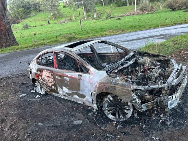 A burnt out car used in a Richmond shooting was located in Moe on Thursday. Picture: Victoria Police