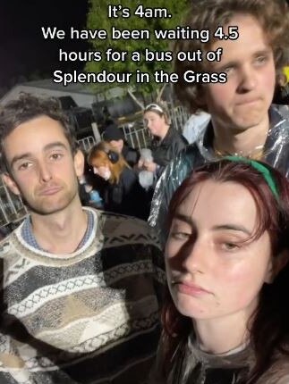 Festival goers waited hours for a bus on Saturday night. Picture: TikTok / @tilly.gov.au