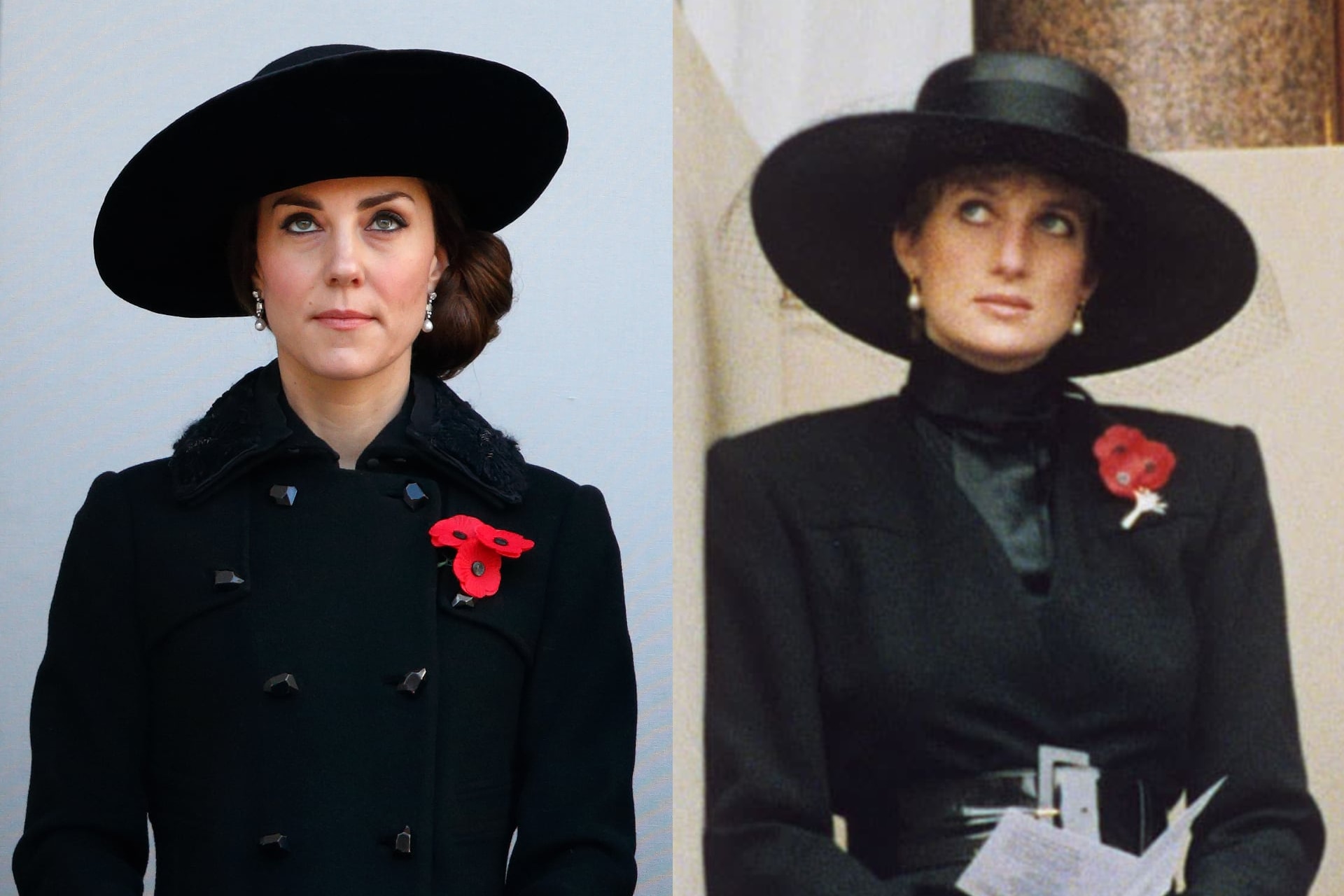 <h2>Princess Kate (2016) and Princess Diana (1991)</h2><p>Two different remembrance days, but the same black coat, hat, poppy pin&mdash;even the upturned stare.</p><p><b>Subscribe to become a </b><b><i>Vogue </i></b><b>VIP and receive monthly magazine delivery, digital edition access, VIP event invitations, insider content, exclusive offers from our luxury partners and more. </b><a href="https://www.vogue.com.au/vogue-magazine?utm_source=editorialcontent"><b>Subscribe today</b></a>.</p>