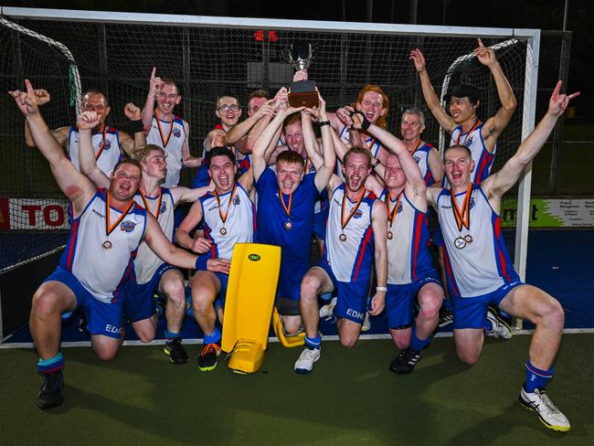 East Darwin Men celebrating their TPL grand final victory over Nightcliff Tigers. Picture: Patch Clapp.