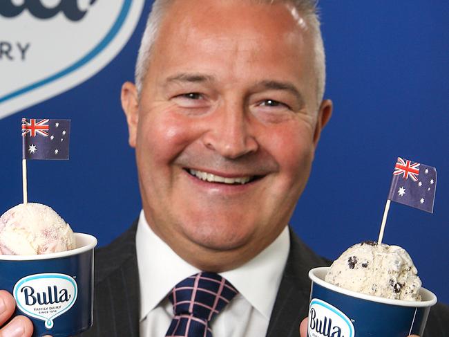 Bulla CEO Allan Hood with ice-creams inside the Australian owned business in Derrimut. Picture : Ian Currie