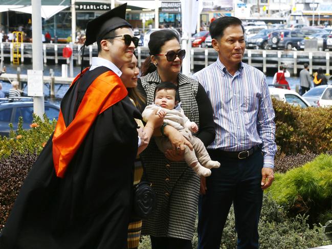 UTAS Graduations - Tasmanian School of Business and Economics and Graduate Research graduates are pictured before the ceremony. Picture: MATT THOMPSON