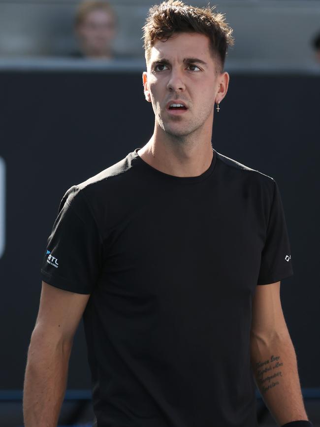 A stunned Kokkinakis on Showcourt three. Picture: David Caird