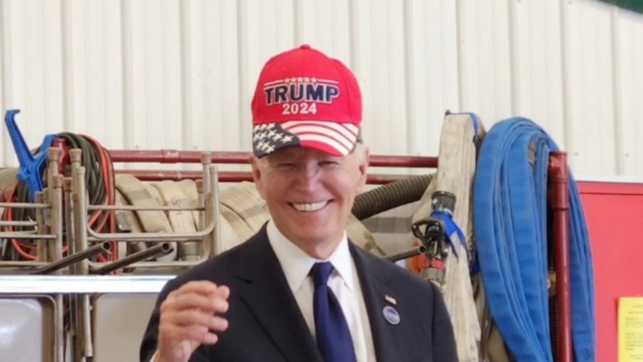 Joe Biden photographed wearing a Trump campaign hat Sky News Australia