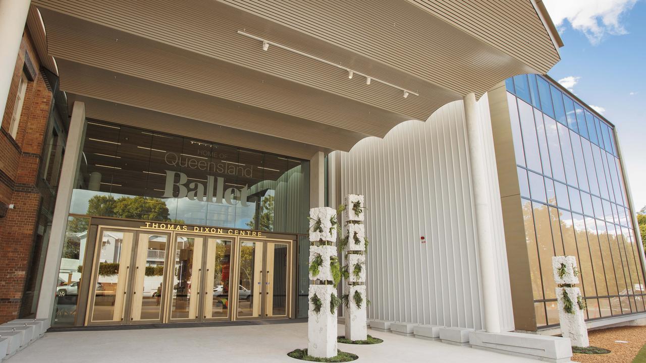 The imposing entry to the Thomas Dixon Centre, the new home of Queensland Ballet at West End. Picture: Lachie Millard