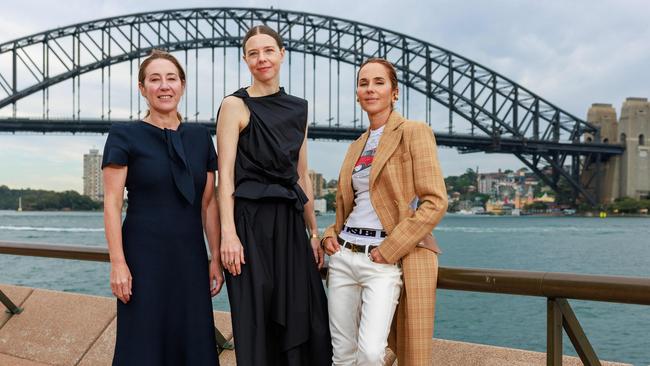 Fashion designers, Edwina McCann, Bianca Spender and Pip Edwards. Picture: Justin Lloyd.