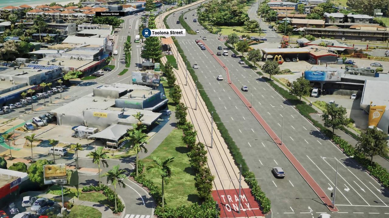 The tram route heading into Tugun.